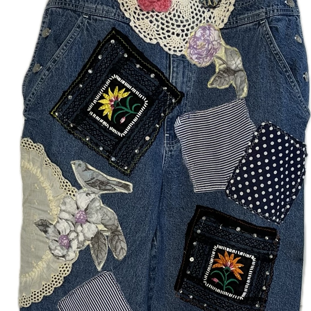 Faded Glory Floral Patchwork Denim Jumpsuit - Picture 3 of 17
